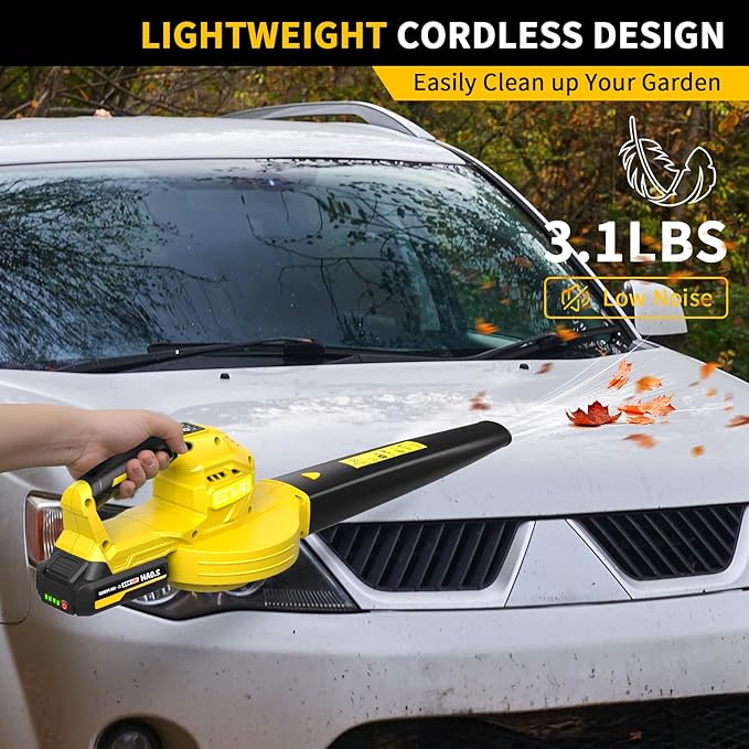 Leaf Blower Cordless, 20V Electric Blower with 2 X 2.0Ah Batteries and Fast Charger, 3 Speed Control, Handheld Lightweight Leaf Blower for Lawn Care, Patio, Garden Cleaning, etc
