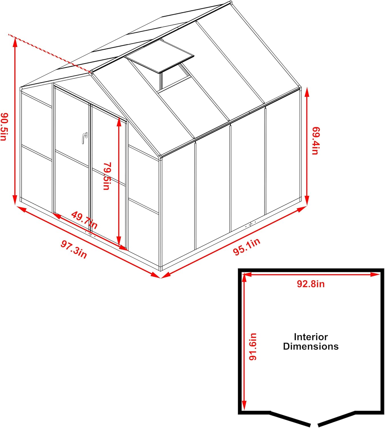 BlueWish 8x8FT Greenhouse for Outdoors, Greenhouses with Adjustable Vents, Lockable Door, Outdoor Aluminum Greenhouse Kit with Polycarbonate Panel, Walk-in Green House for Garden, Backyard, Gray