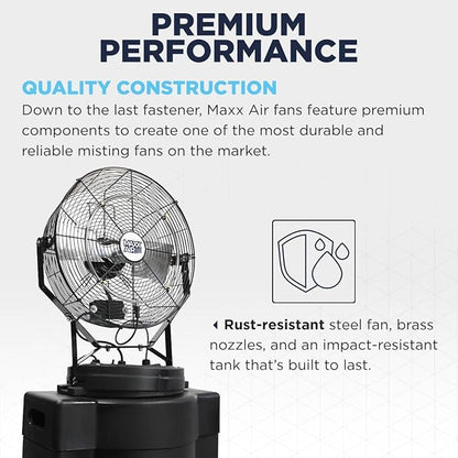 Maxx Air Heavy Duty Industrial 40 Gallon Portable Outdoor Misting Fan - Powerful Misting Outdoor Fan - 180 PSI Swamp Cooler for Cooling Large Areas
