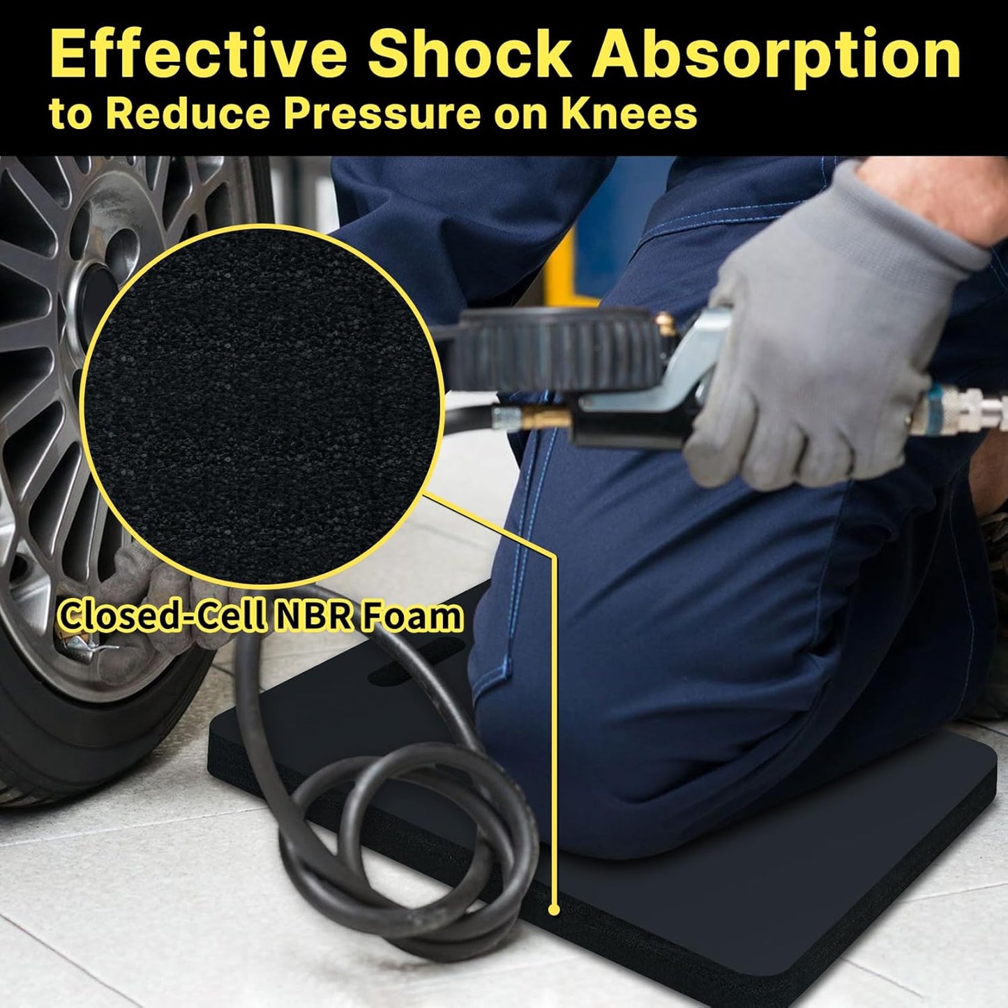 MELOTOUGH Kneeling Pad for Work Portable 1.1" Thick NBR Foam Kneeling Pads for Mechanics, Plumbers, Electricians & Gardening (Black)