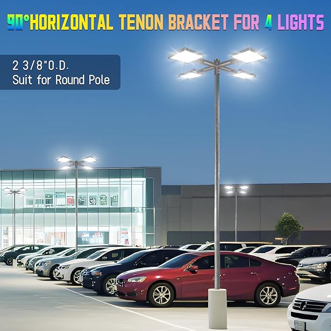 Quad 90° Mounting Bracket, with 2-3/8" 4 Light Arm Tenon Adapter Parking Lot Light Mount Horizontal Spoke Extension Bracket for Round Pole for Slip Fitter Street Floodlights Shoebox Lights