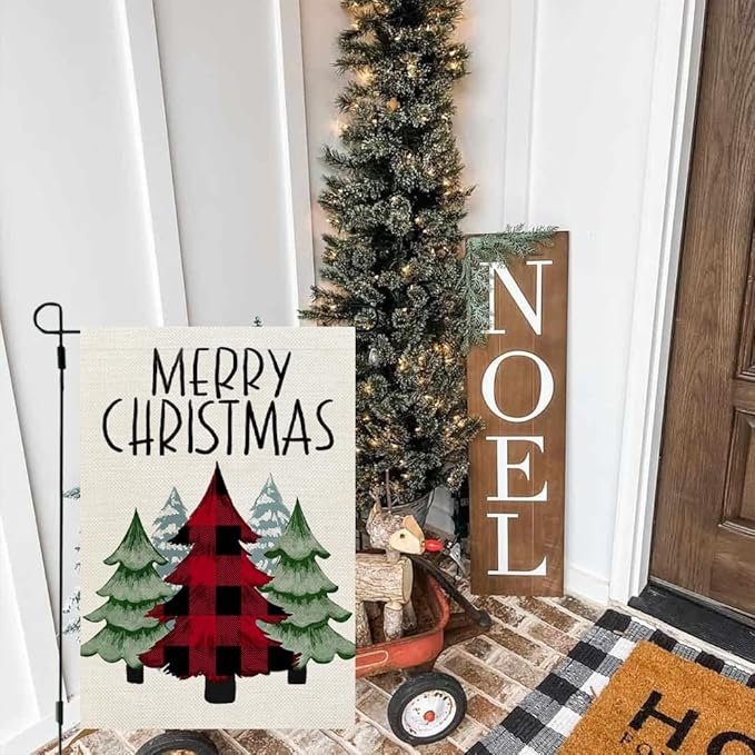 CROWNED BEAUTY Christmas Trees Garden Flag 12x18 Inch Double Sided Small Holiday Yard Decoration for Outside