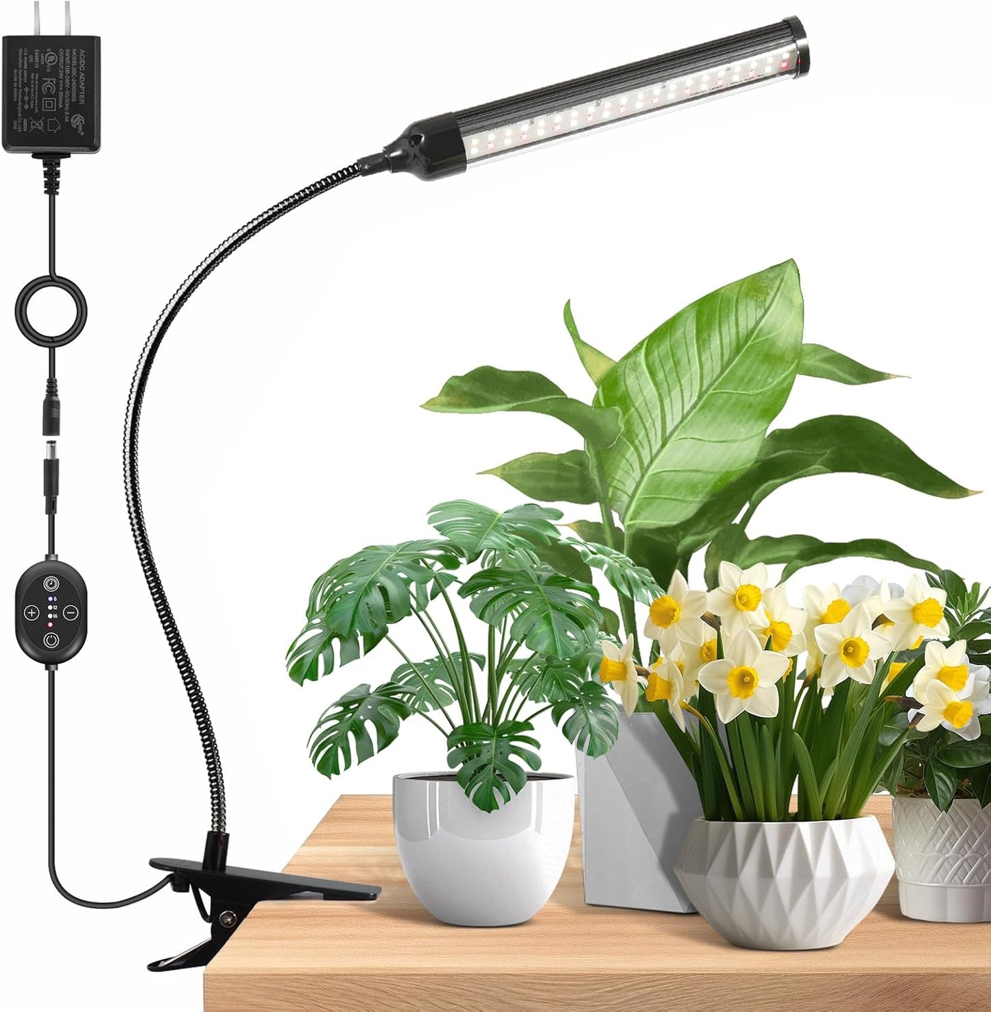 24V Clip On Grow Lights for Indoor Plants, LM281B+660nm Plant Lights for Indoor Growing, Full Spectrum LED Grow Lights for Seed Starting, 5-Level Dimmable, Auto On/Off Timing 6/12/16Hrs
