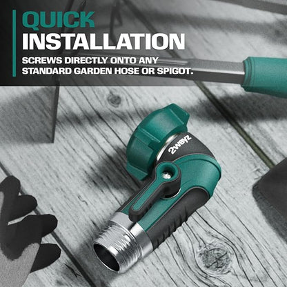 2WAYZ 90 Degree Hose Elbow Adapter - Heavy Duty Full Metal Body Garden Hose Shut Off Valve - 3/4-Inch Inlet and Outlet Angle Connector for RV, Waterhose Elbow - 2.3x2.3x4.1-Inch (Green and Black)