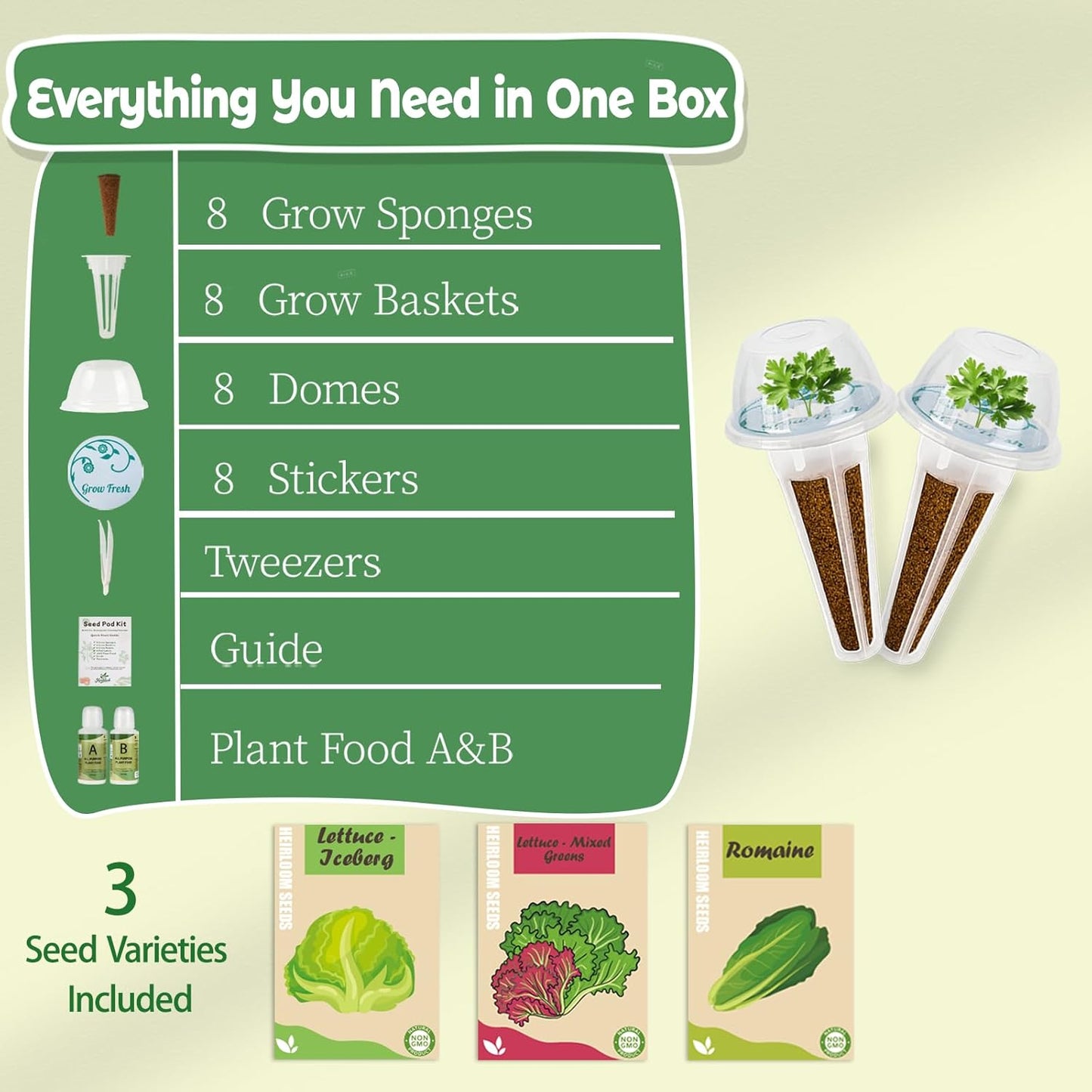 Lettuce Seed pod Kit for AeroGarden, Includes Iceberg Lettuce/Mixed Greens/Romaine Seed - Hydroponics Supplies for Most Brands 8-POD