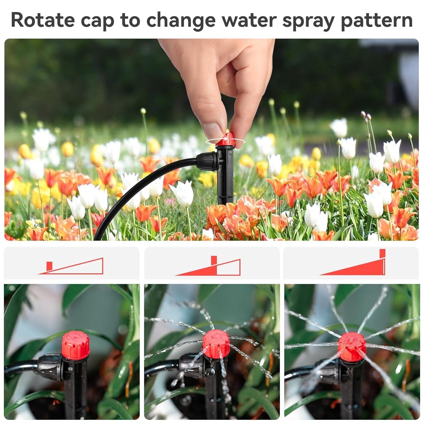 50pcs Drip Irrigation Emitters with Stake, Adjustable 360 Degree Water Flow Lock Barbed Dripper for 1/4" Drip Irrigation Tubing，Garden Irrigation Sprayer for (4-7mm) Watering System