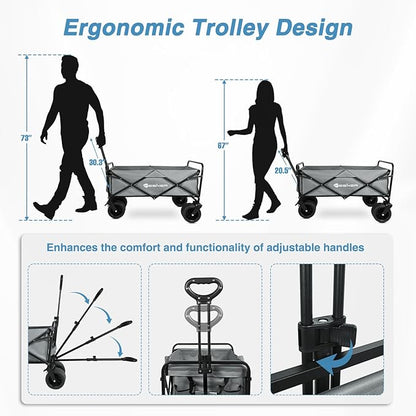 Yesker Foldable Wagon - 300lbs Collapsible Garden Carts with All Terrain Wheels for Outdoor Camping Sports Shopping Gardening - Heavy Duty Portable Utility Trolley (Gray)