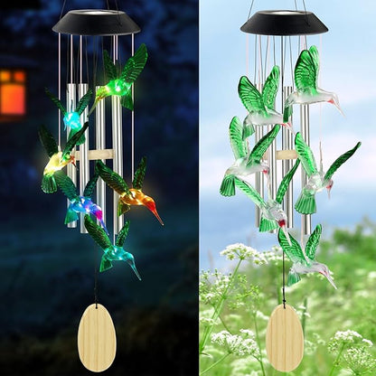 Hummingbird Decorative Mobiles Gifts, Solar Hummingbird Wind Chimes, Gifts for Mom, Women, Grandma, Garden Courtyard Lawn Decor, Gift for Christmas and New Year