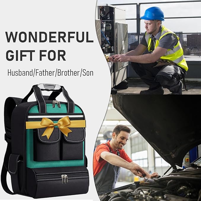 Tool Backpack for Men 18 Inch Heavy Duty Waterproof Multiple Pockets Tool Bag Organizer with Shoulder for Electrician Mechanics HVAC Engineer