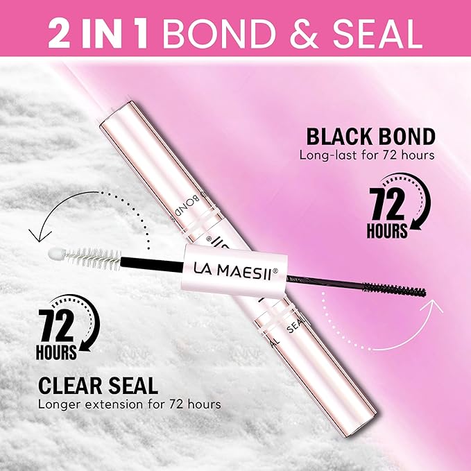 Lash Cluster Glue Lash Bond and Seal Waterproof Lash Glue for Eyelash Clusters 10ml Bond and Seal 2-in-1 Home Use Strong Hold 72H