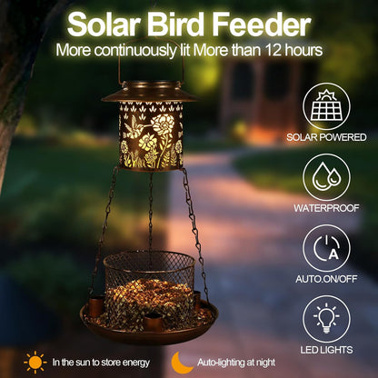 Hummingbird Solar Bird Feeder for Outdoor Hanging Gifts for Women Mom Grandma Metal Wild Birdfeeder Garden Lantern Decor Lanterns Outside for Yard, Patio, Lawn, Pathway, Landscape