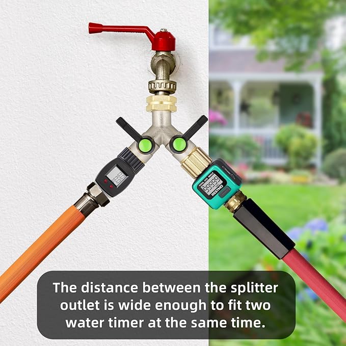 2 Way Hose Splitter, Brass High Flow Garden Hose Splitter Heavy Duty, Hose Connector, Water Spigot Splitter, Full Flow Faucet Splitter with shutoff, 3/4” GHT Inlet