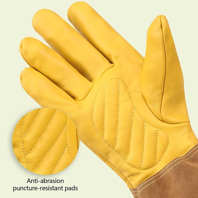 Long Gardening Gloves Women/Men Thorn Proof Rose Pruning Gauntlet Cactus Gloves Goatskin/Cowhide Garden Gloves(1 Pair)