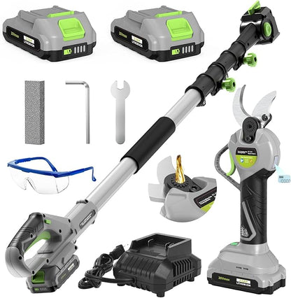 2 In 1 Pole Pruning Shears Cordless, Electric Pruning Shears with LCD Display, 8.8ft Extendable Pole for Tree Trimming, with 2 Pack 2000mAh Batteries and Goggles