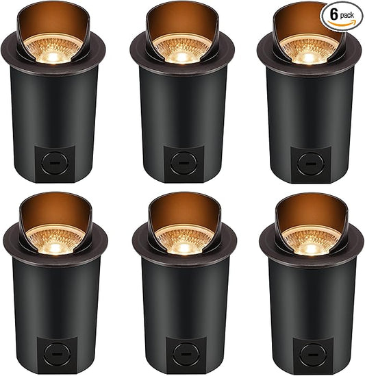 [6 Pack] CLOUDY BAY 9W Well Lights Landscape LED In Ground Outdoor,Shielded Top,Low Voltage 12-24V AC/DC,Waterproof Aluminum Uplights,2700K/3000K/3500K/4000K/5000K,Transformer Excluded