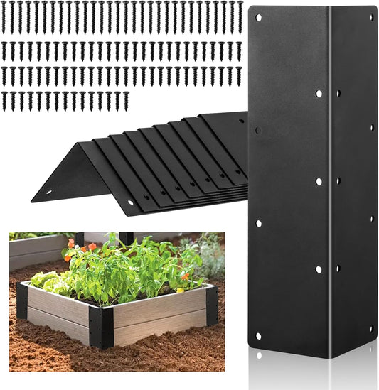 10 Packs Raised Beds Corner Brackets 11 in Metal L Brackets for with Screws Black Angle Corner Bracket Connectors 11" x 3" x 3" for Wood Flower Box Angle Brace Black