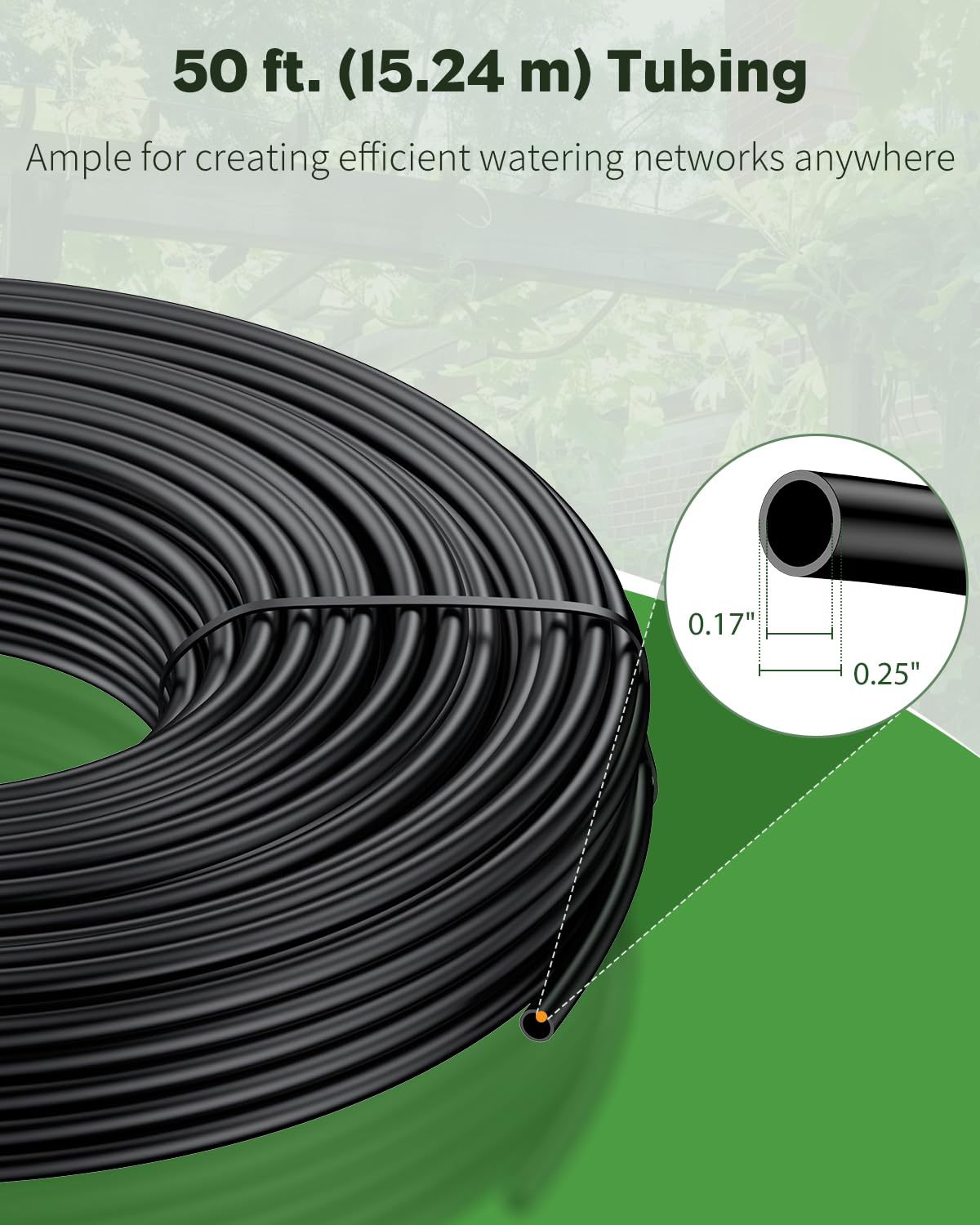 Pawfly 50 ft. 1/4 Drip Irrigation Tubing, Black Drip Irrigation Hose Roll, Polyethylene Drip Irrigation Line for Garden Watering, Blank Distribution Tubing for Drip Irrigation System