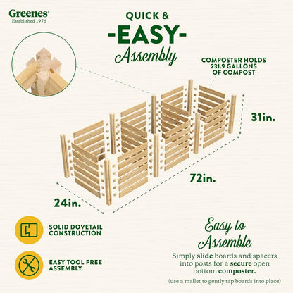 Greenes Fence Cedar Wood Composter, 24" W x 72" L x 31" H / 231.9 Gallons - Made in USA with North American Cedar