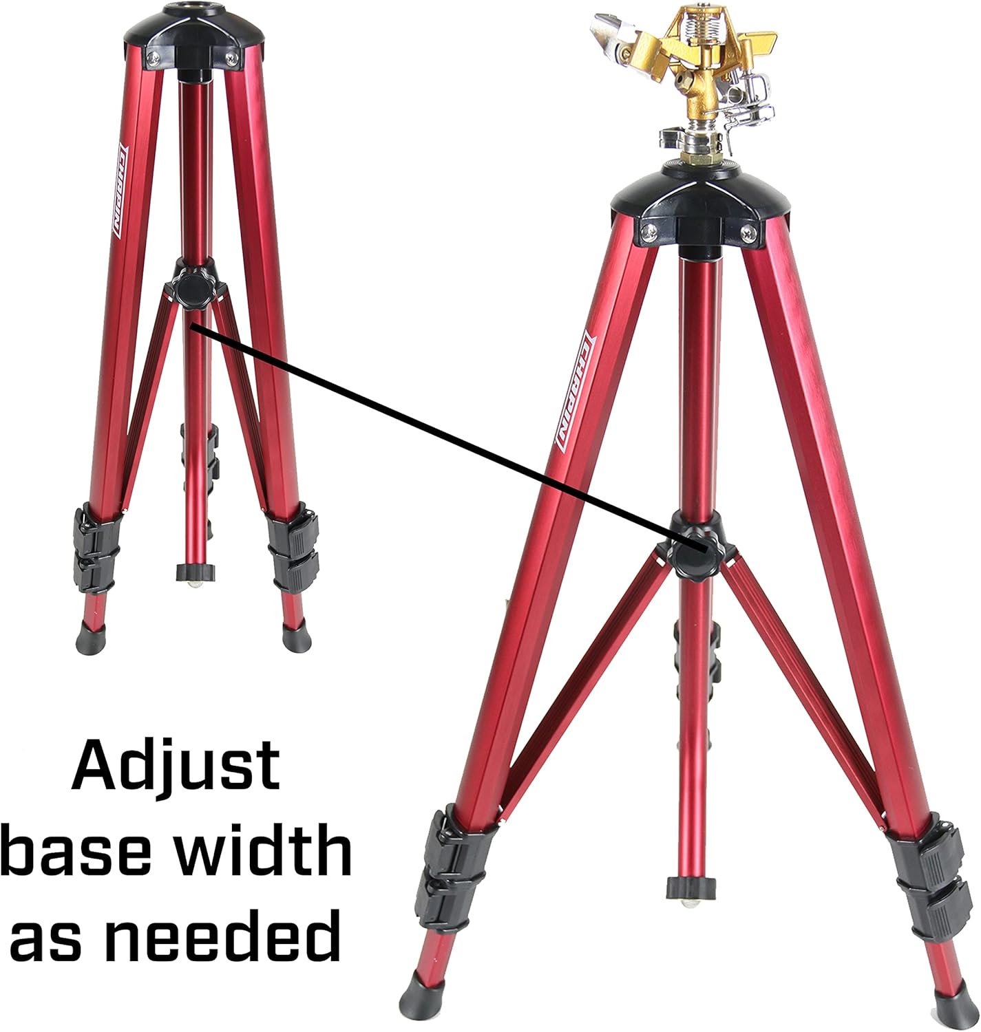 Chapin 4993: Heavy Duty Brass Head Tripod Impact Lawn Sprinkler, 360 Degree Coverage for Large Lawns, Golf Courses, Gardens, Adjustable Height, Gooseneck Hose Connection, Red and Black