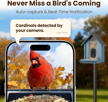 Metal Smart Bird Feeder with Camera, 2.5K UHD Bird Camera AI Identifies 11,000+ Bird's Species, Real-time Bird's Videos & Pictures, Solar Powered Wireless Outdoor, Ideal Gift