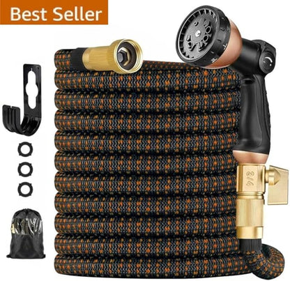 50 ft Expandable Garden Hose - Kink Free Flexible Water Hose with Thumb-Controlled 10-Function Nozzle, 3/4 Solid Brass Connectors, Retractable Latex Core - Lightweight Expanding Hose