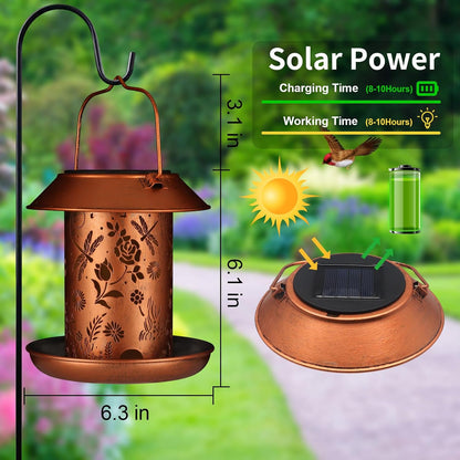 Solar Bird Feeder for Outdoors Dragonfly Solar Lanterns Metal Waterproof Outside Wild Bird Feeders Birthday Gifts for Women Mom Grandma Outdoor Hanging Garden Decor Lights for Yard, Patio,