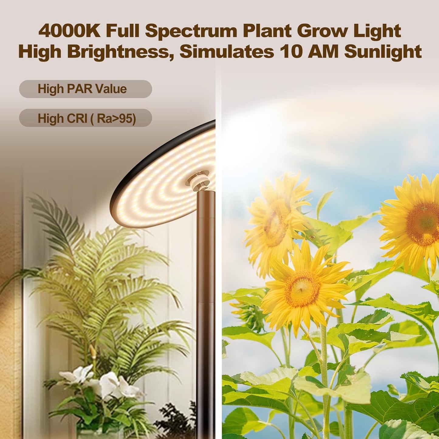Tall Grow Lights for Indoor Plants Full Spectrum, 40W Sunlike Standing Plant Lights for Indoor Growing, 10-Level Dimmable, Adjustable Height for Various Plant Sizes