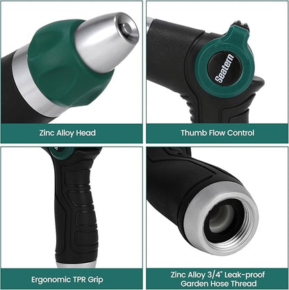 High Pressure Garden Hose Nozzle Sprayer, Heavy-Duty Metal Water Hose Nozzle with Thumb Control & Adjustable Jet for Car Washing, Patio Cleaning, Lawn & Plant Watering