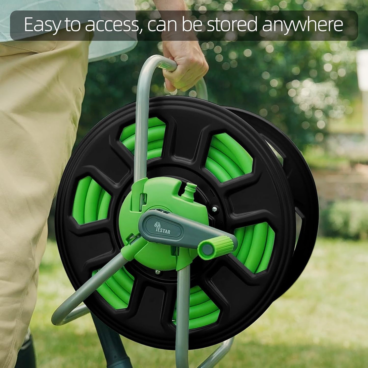 Metal YESTAR Water Hose Reel Cart,Hold 100 Ft of 5/8 Inch Hose,Portable Hose Reels for Outside.Storage and Watering
