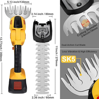 24V Cordless Hedge Trimmer & Grass Shear, 2 in 1 Handheld Shrubbery Trimmer Electric Grass Trimmer, Lightweight & Safe Grass Cutter/Hedge Shear with 2 Pcs Rechargeable Batterys and Charger