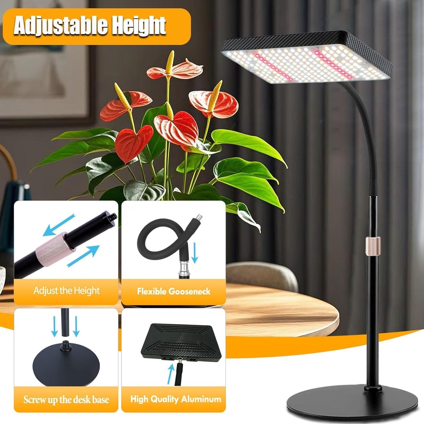 Table Top Grow Light for Seed Starting, Seedlings, Vegetable, Bonsai, 25 Watt Brightest Full Spectrum Desk Plant Lights for Indoor Growing, Adjustable Height 16"-24", Daisy Chain Function