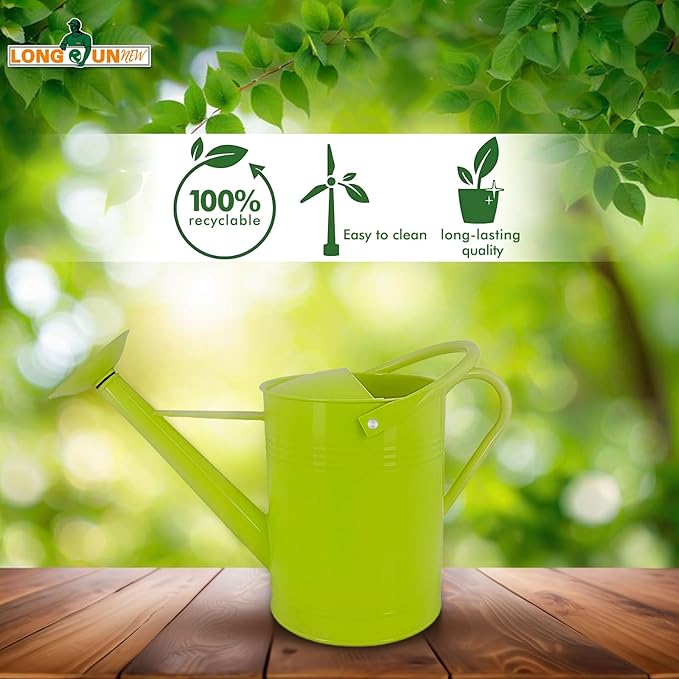 Galvanized Iron Watering Can for Indoor Plants, DIY Watering Cans for House Plant Garden Flower, Long Spout Water Can for Outdoor Watering Plants 7.57L 2 Gallon (Green)