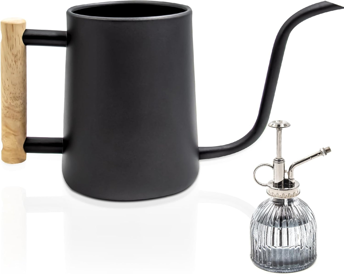 Watering can Indoor Plants,Indoor Watering Can for Plant,35 oz/1000 ml Stainless Steel Watering can Long Spout with Small Vintage Glass Plant Spray Bottle(Black)