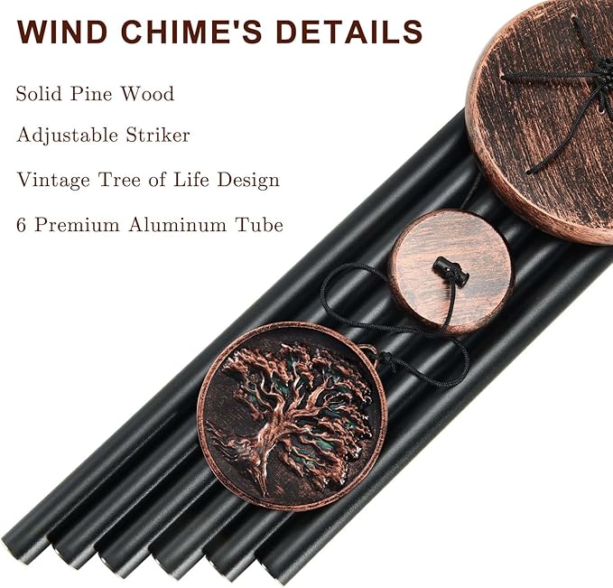 Wind Chimes for Outside, Vintage Tree of Life Deep Tone Wind Chime Outdoor Clearance, Memorial/Festivals/Birthday Gift for Mom Dad Women Grandma, Garden Porch Patio Decor (34" Tree of Life)