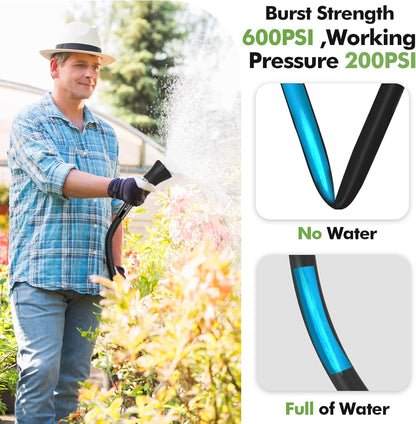 SPECILITE 5/8" Garden Hose 75 ft with High Flow Nozzle, Heavy Duty Flexible Hybrid Rubber Water Hose for Outdoor, Lightweight, Leak-Proof, No-Kink, 3/4"Brass Fittings,Black