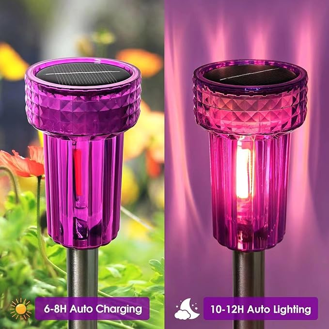 DERAYSION Halloween Solar Lights Outdoor Pathway Lights Purple LED Waterproof Yard Landscape Acrylic Lamp Auto Dusk-to-Dawn Halloween Decorations Outdoor for Path, Garden 8 Pack