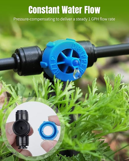 Pawfly Push-to-Fit Drip Irrigation Emitters 1 GPH Pressure Compensating Drippers with Constant Water Flow Irrigation Drippers Drip Emitters Drip Irrigation System Parts for 1/4 Inch Tubing, 30 Pcs