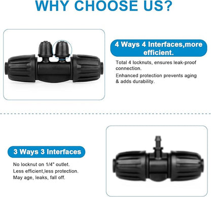 1/2 to 1/4 Drip Irrigation Fittings,4-Ways Barbed Tee 1/2 inch Drip Irrigation Tubing (1/2" ID x0.6-0.63" OD) 16mm to 1/4 inch Irrigation Tube Fitting Anti-Drop Barbed Connectors,12Pcs