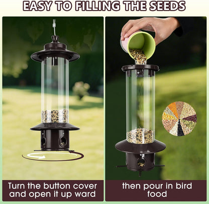 Metal Bird Feeder for Outdoors, Hanging Squirrel Proof Bird Feeders for Outside with 4.8 Lb Capacity, 4 Ports Tube Wild Birdfeeders for Garden Yard Decoration Viewing Cardinal, Weather-Resistant