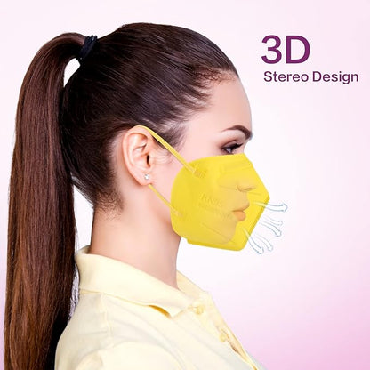 Miuphro KN95 Face Mask 50 Pack, Disposable Respirator Masks, 5 Layer Design Safety Mask for Protection, Ideal for Men and Women (Yellow)