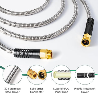 Cesun Metal Garden, Short Connector, Water Lead-in Hose Extension, Extremely Flexible, for Hose Reel/RV/Dehumidifier, Lightweight/Durable/Drinking Water Safe SS Female to Male, 5FT