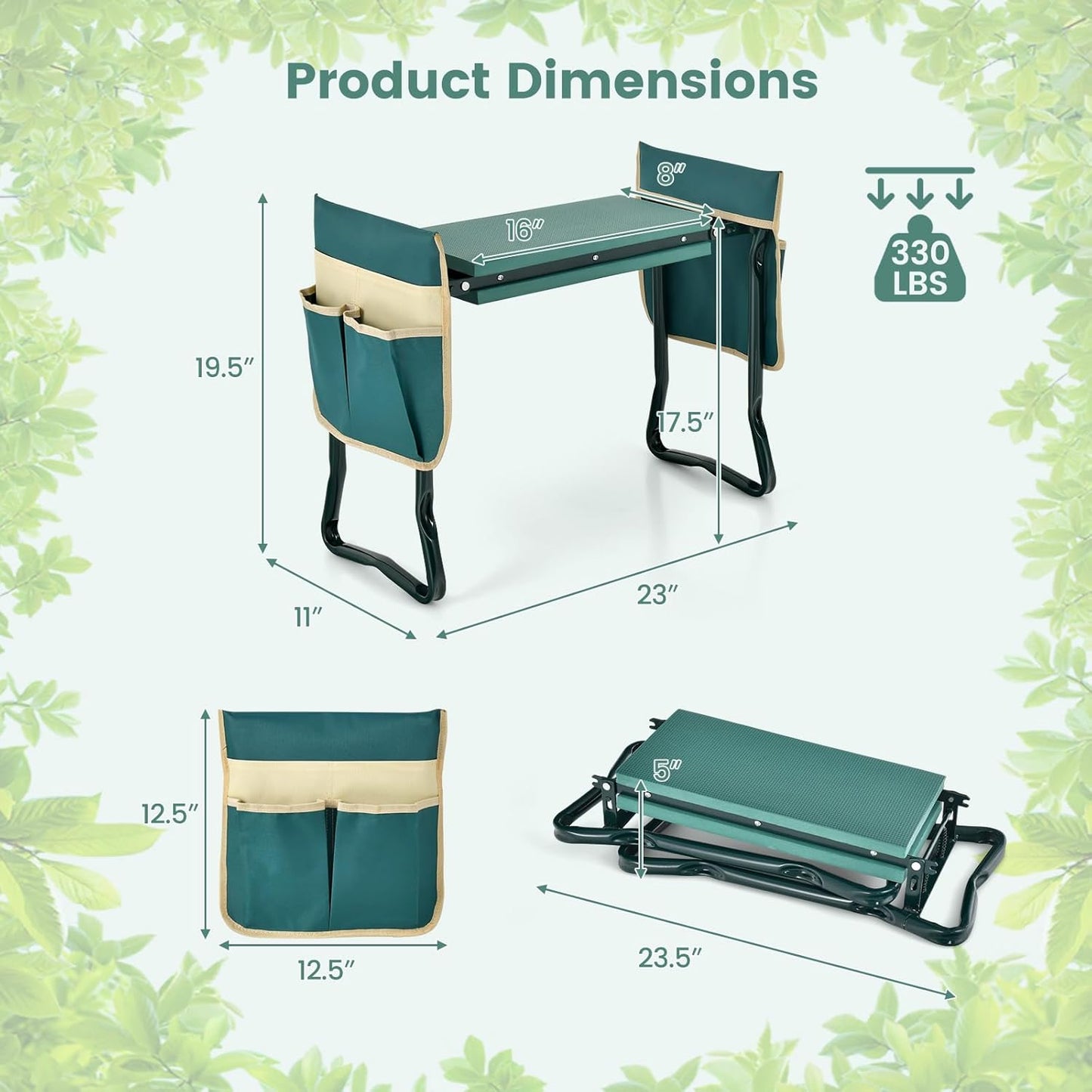 Nightcore Garden Kneeler and Seat, Foldable Kneeling Bench with EVA Foam Pad, Portable Garden Stool with 2 Large Tool Bags & Heavy-Duty Metal Frame, Suitable for Gardening, Fishing, Camping
