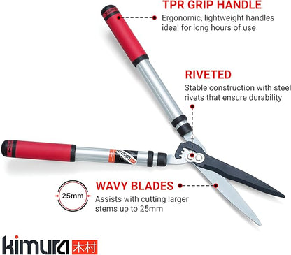 Kimura® Pro Telescopic Garden Shears - Premium Hedge Shears, Patented Gearing Technology, Lightweight Extendable Aluminium Handles, Japanese SK5 Steel Blades, Heavy Duty Gardening Shears - 650-850mm