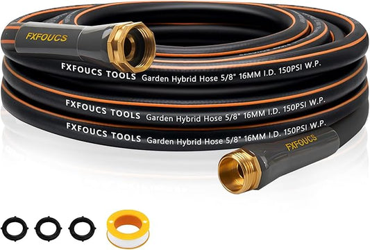 Heavy Duty Garden Hose – 5/8 Inch Flexible, Lightweight Hybrid Hose with 600 PSI Burst Pressure, Swivel Handle, and Durable Copper Male/Female Fittings (Black, 25FT)