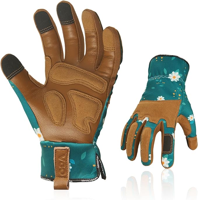 Vgo... 1Pair Gardening Gloves for Women, Goatskin leather Thorn Proof Working Gloves for Weeding, Digging, Raking, Pruning and Planting,Touchscreen(S,Dark Green,GA7471)