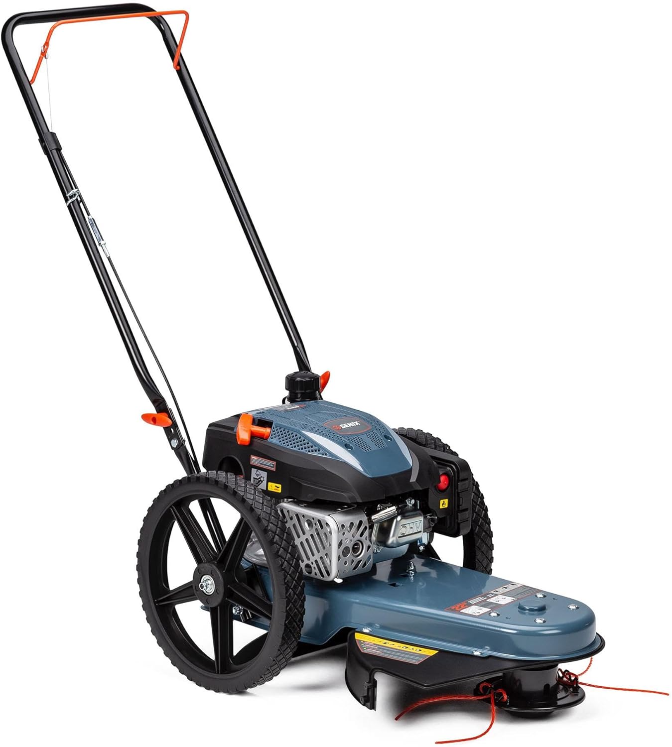 SENIX High Wheel Gas Walk Behind Brush Cutter and String Trimmer, 22-Inch Swatch with .155-Inch Line, 160 cc 4-Cycle Engine, Steel Deck, 14" Rubber Wheels, Adjustable Height (STMG-L)