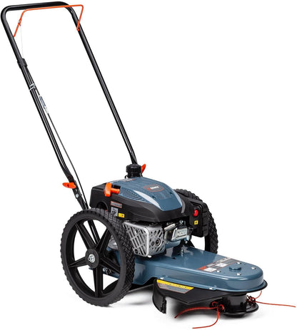 SENIX High Wheel Gas Walk Behind Brush Cutter and String Trimmer, 22-Inch Swatch with .155-Inch Line, 160 cc 4-Cycle Engine, Steel Deck, 14" Rubber Wheels, Adjustable Height (STMG-L)