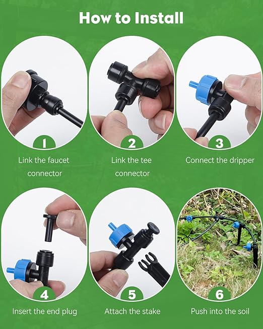 Pawfly Drip Irrigation Kit, Quick-Connect 100 ft. Drip Irrigation System with 1/4" Tubing Drippers and Accessories Plant Watering Devices for Greenhouse Lawn Patio Flower Bed