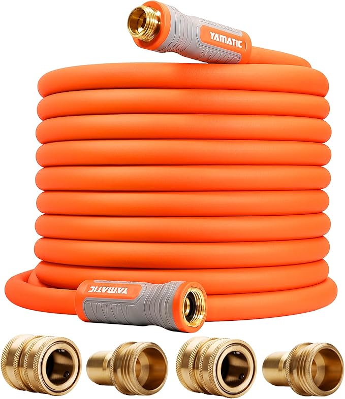 YAMATIC Garden Hose 5/8 in x 75 ft, Ergonomic Swivel Fittings, Burst 600 PSI, Heavy Duty, Flexible and Lightweight Water Hose with 2 Set Quick Connect