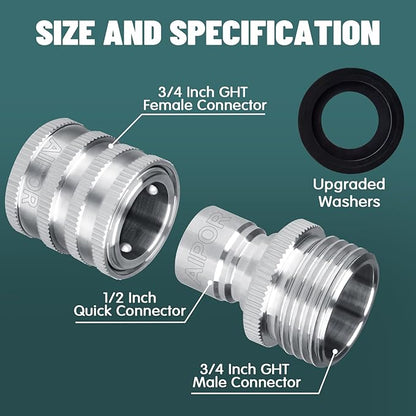 Quick Connect Hose Fittings for Garden Hose Quick Connector 3/4 Inch GHT Stainless Steel Quick Release Connectors No-Leak (3 Set)